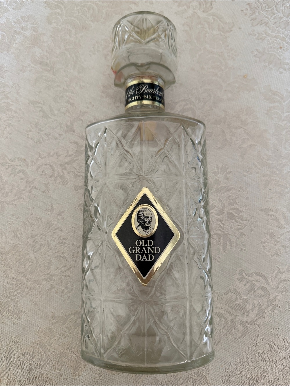 Old Grand Dad Cut Glass Decanter with Gold & Black Label